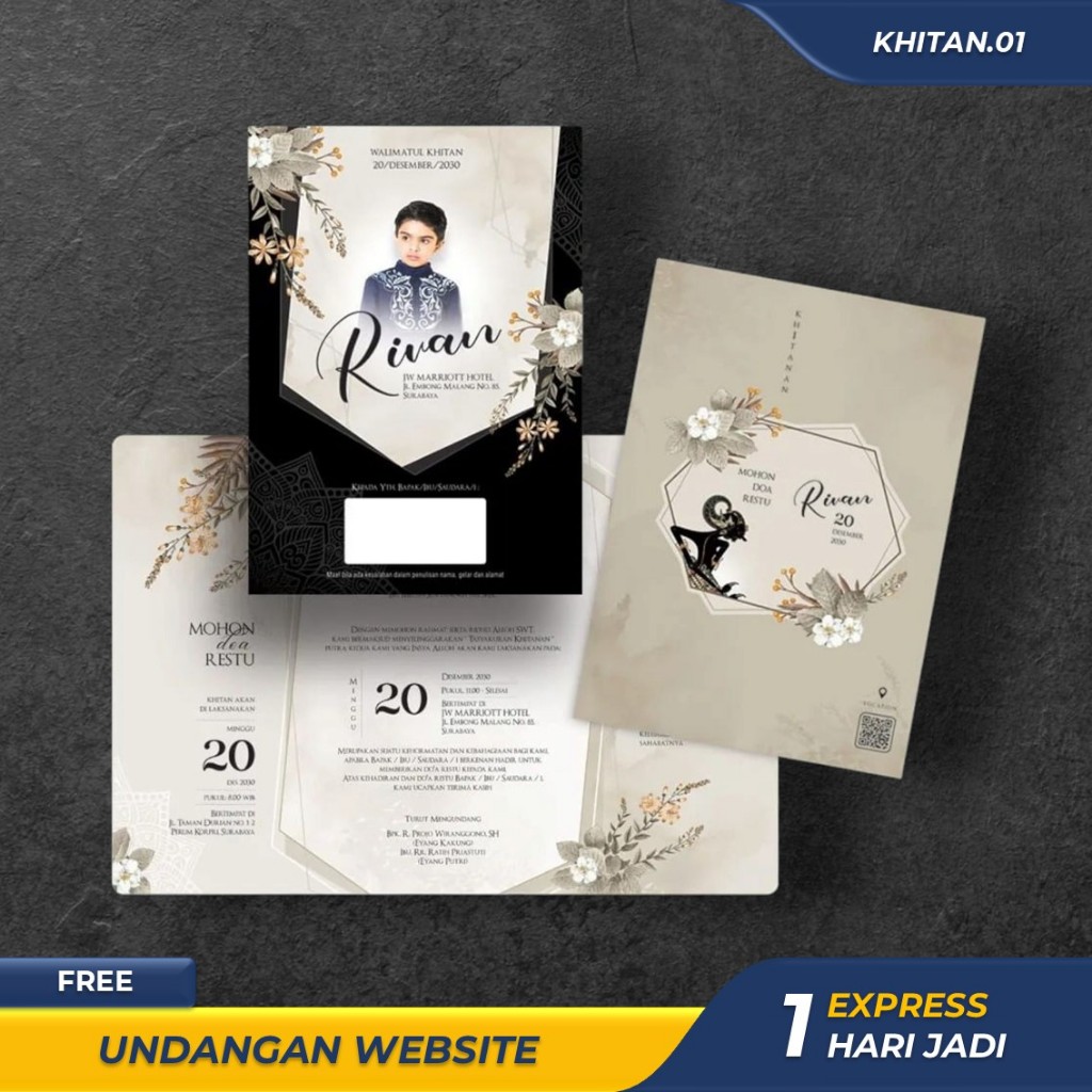 CETAK UNDANGAN KHITANAN SUNATAN AESTHETIC ELEGANT SIMPLE MURAH SOFTCOVER CUSTOM FOTO LIPAT 3 BAHAN T