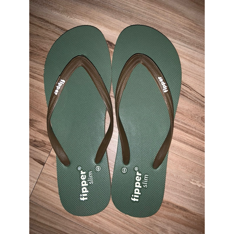 Sandal Fipper Slim Original for Woman/ladies - Green Brown preloved sandal fipper wanita / perempuan