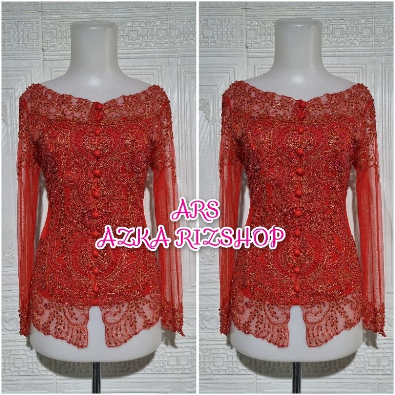 atasan kebaya pesta kebaya wisuda merah kerah sabrina+ longtorso