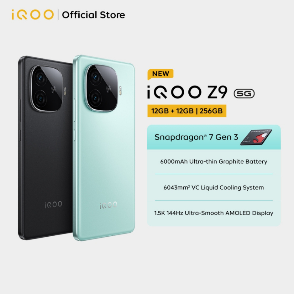 iQOO Z9 5G Snapdragon 7 Gen 3, 6000 mAH, 144Hz AMOLED (4500 nits), Sony IMX882