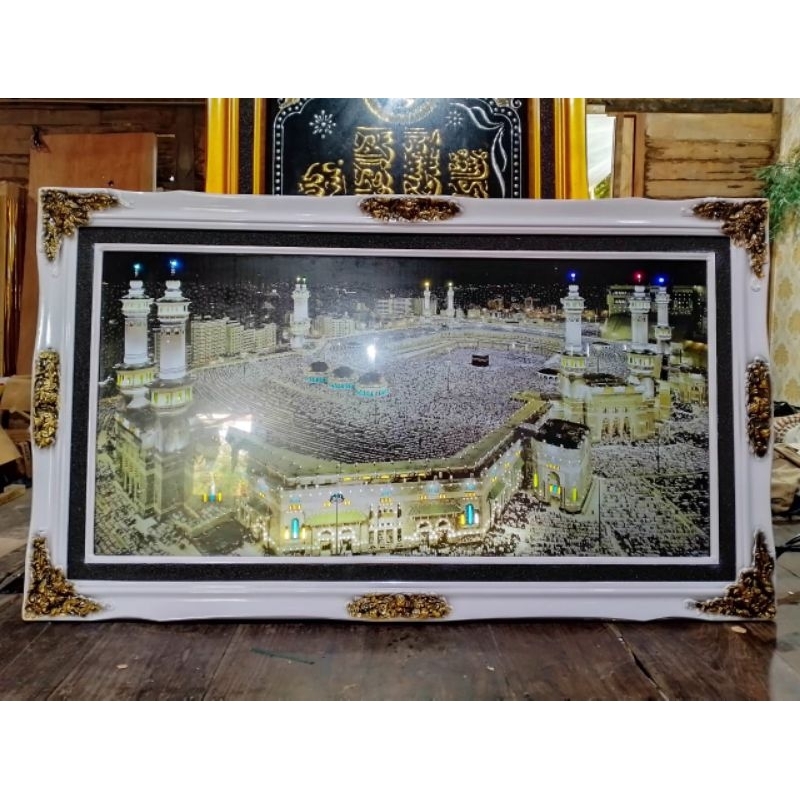 KALIGRAFI MEKKAH FULL LAMPU + LAMPU KEDIP MENARA JUMBO 125 X 85 free palet kayu
