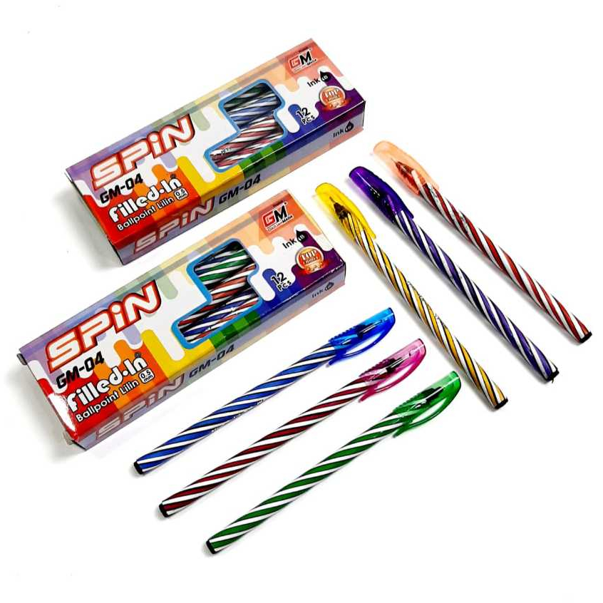 

Harga 1kotak /12pcs Pulpen SPIN GM-04Fi Warna Warni 0.5mm Hitam