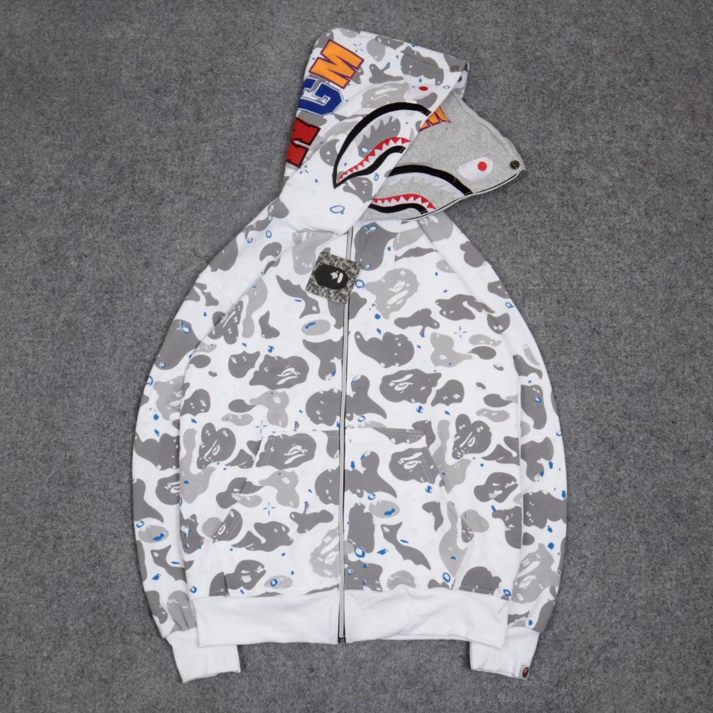 FULLZIPPER BAPE SPACE CAMO  WARNA PUTIH DOUBLE HOODIE TERBARU FULLTAG
