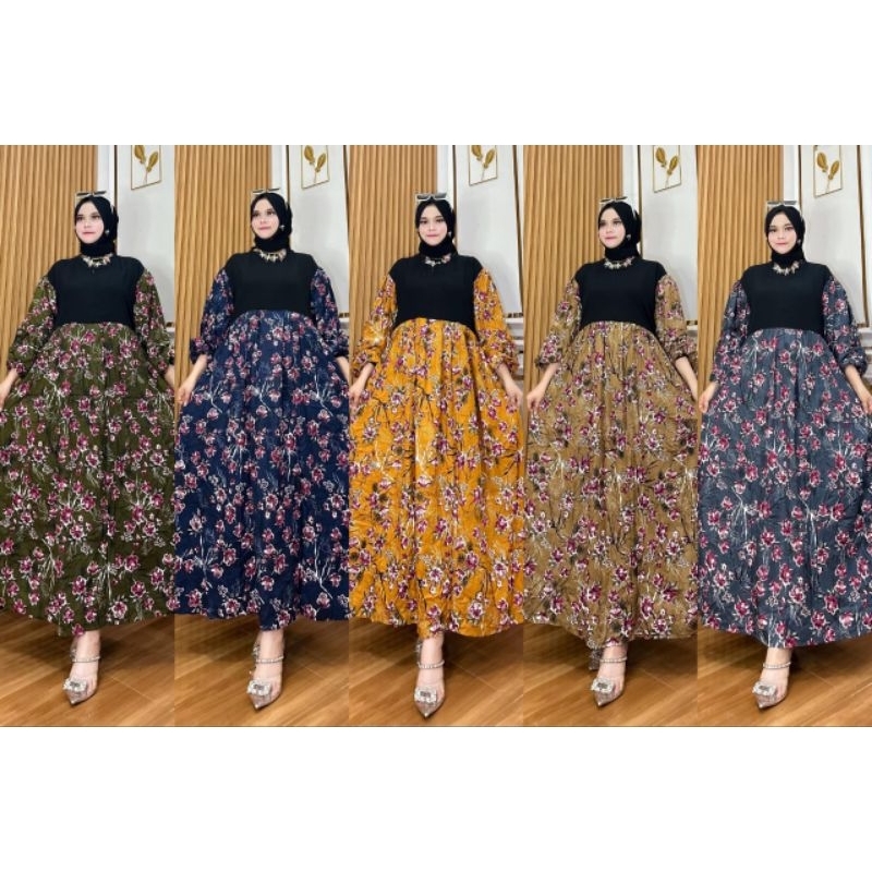 Gamis Rompi Bahan Rayon Premium Tebel Halus LD 110-115 Lengan Balon Busui PB 138 Mayung Klok 3 Meter