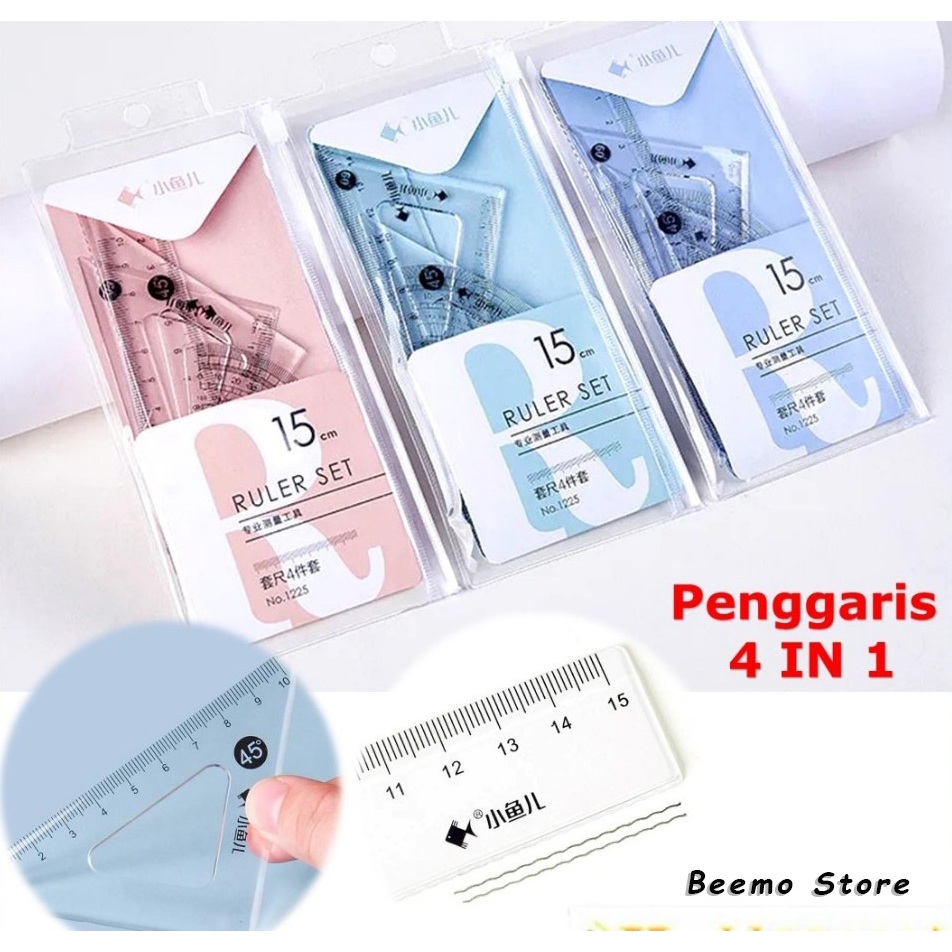 

Penggaris Set 4IN1 15cm Penggaris Bening Sekolah Isi 4Pcs Ruller Set Perlengkapan Menggambar Pelajar