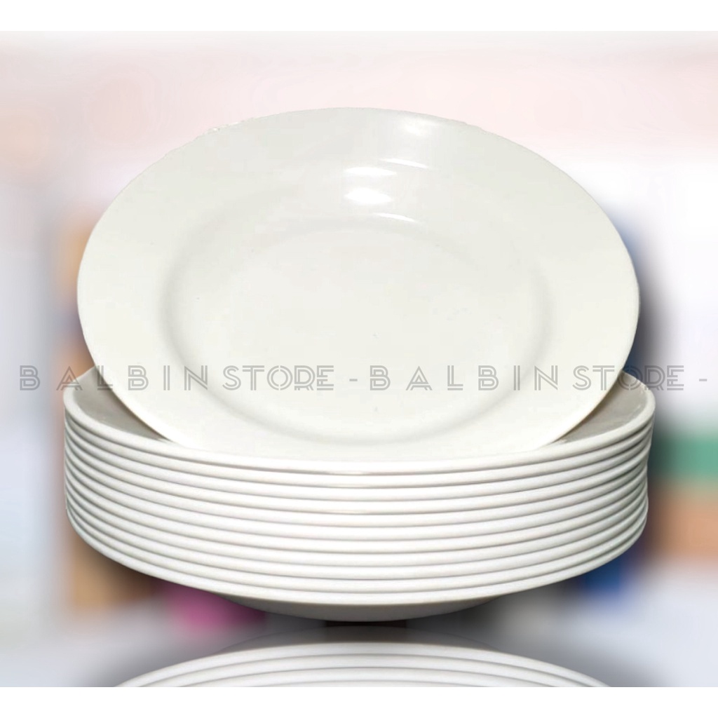1 LUSIN PIRING MAKAN 9 PUTIH SEMI MELAMIN SSJ PLASTIK WARE FOOD GRADE P