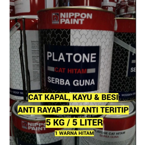 Ready Favorit  CAT KAPAL KAYU BESI 5 KG  5 LITER PLATONE NIPPON PAINT CAT HITAM ANTI LUMUT TERITIP
