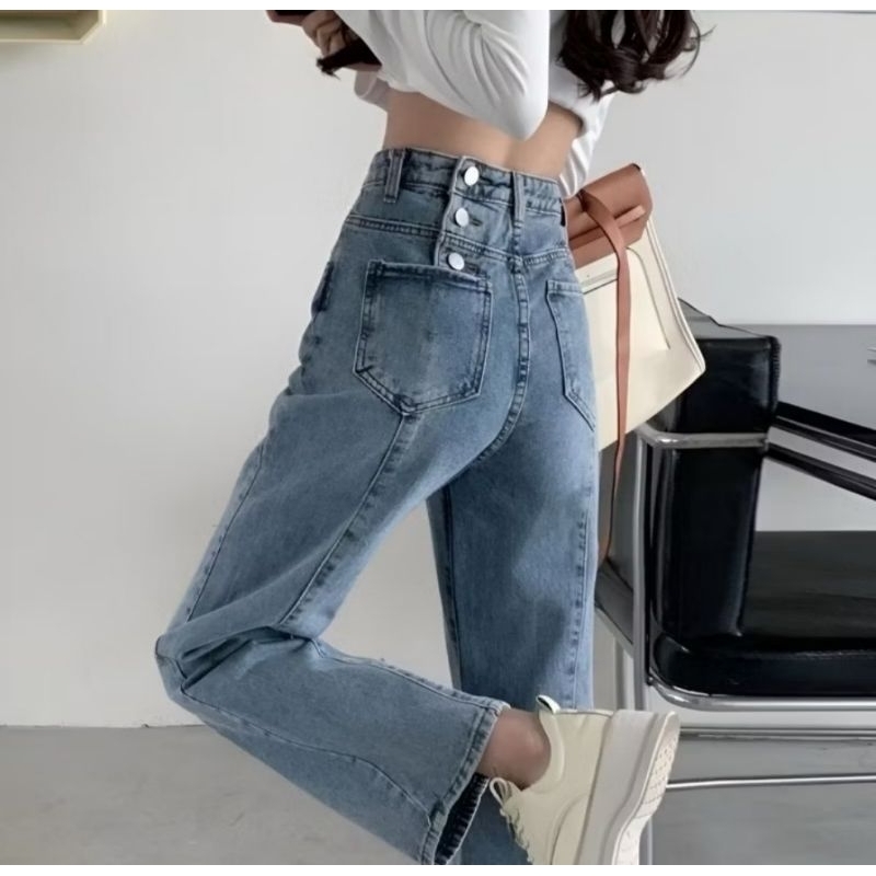 METZ - Celana Jeans Triple Button Highwaist | Celana Jeans Kancing 3 Belakang | Trend Celana Jeans W