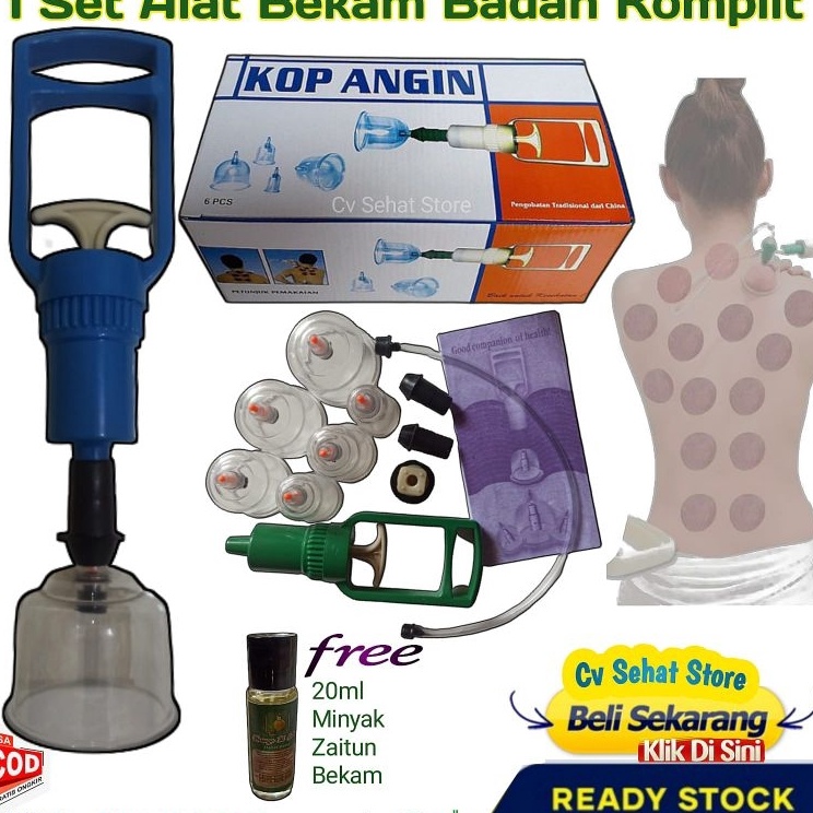 Produk Hemat  1 Set Alat Bekam Kop Tradisional Terapi Masuk Angin Cop Kesehatan Manual Cup isi 6 Tab
