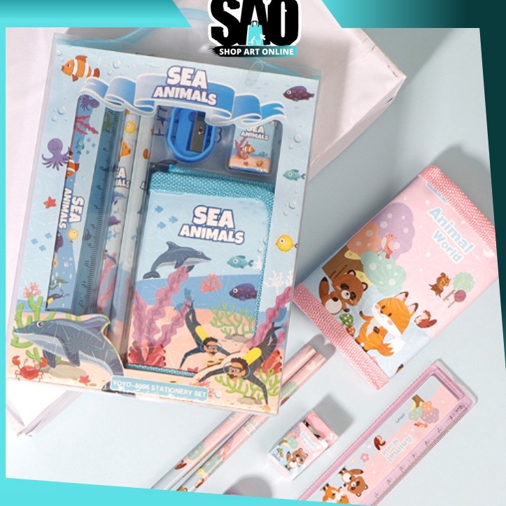 

Model Unik SAO S5926 Set Alat Tulis Stationery Set 6in1 Set School For Child Writing Gift Eraser Ruler Paket Alat Tulis Dompet Anak