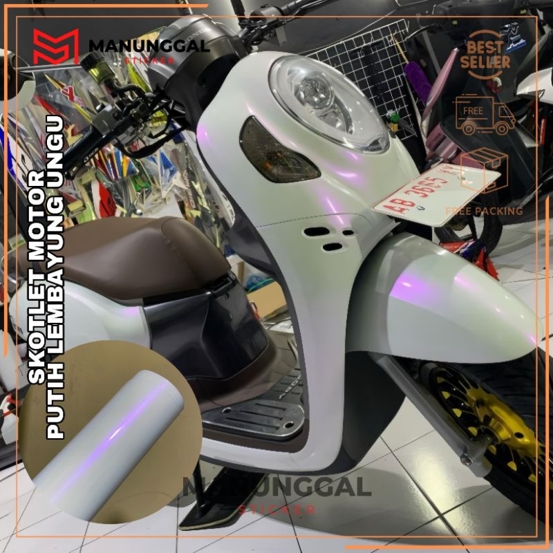 sticker motor putih lembayung ungu skotlet putih lembayung kualitas premium