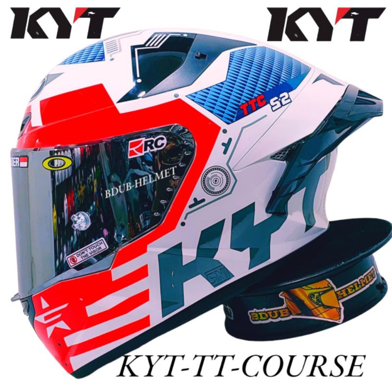Helm KYT TT course fuselage white red paket ganteng original KYT