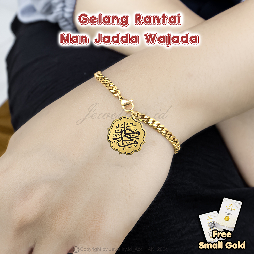 Gelang Rantai Titanium Ukir Kaligrafi Arab Man Jadda Wajada Gelang Fashion Muslim Ramadhan Aksesoris