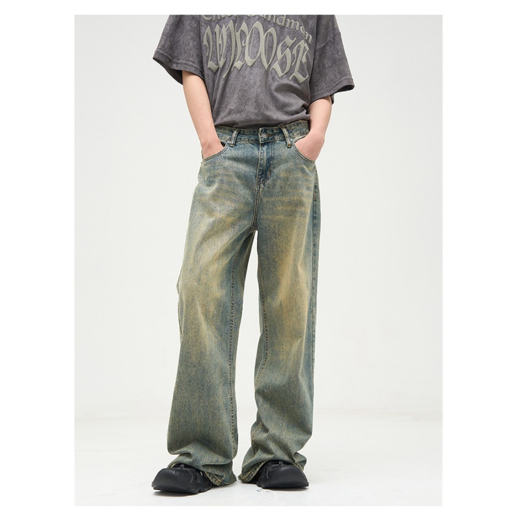 Celana Jeans Vintage Pria Celana Jeans Bukaan Kaki Lebar Wanita