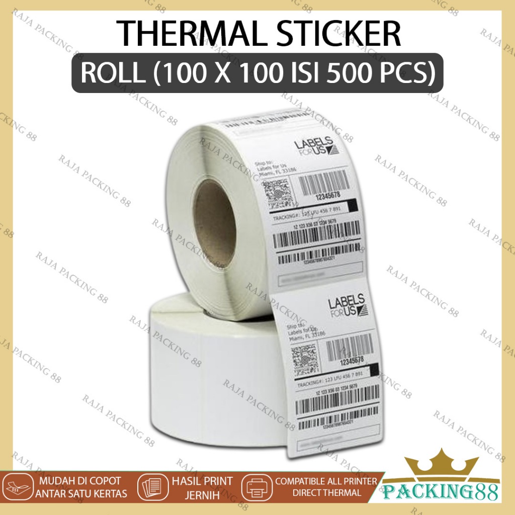 

Kertas Thermal Sticker Rol 100X100 Isi 500 PCS Cetak Stiker Label Murah Nota Printer Resi Usaha Jualan Online Shop