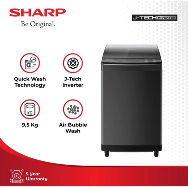 MESIN CUCI SHARP 1 TABUNG INVERTER 9.5KG ES-M9500XT TOP LOADING SHARP INVERTER