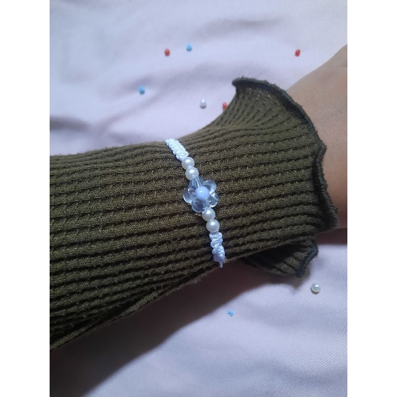 Moon.pallji - Gelang daisy wanita kombinasi tali giok dan manik mutiara | gelang korea | gelang cewe