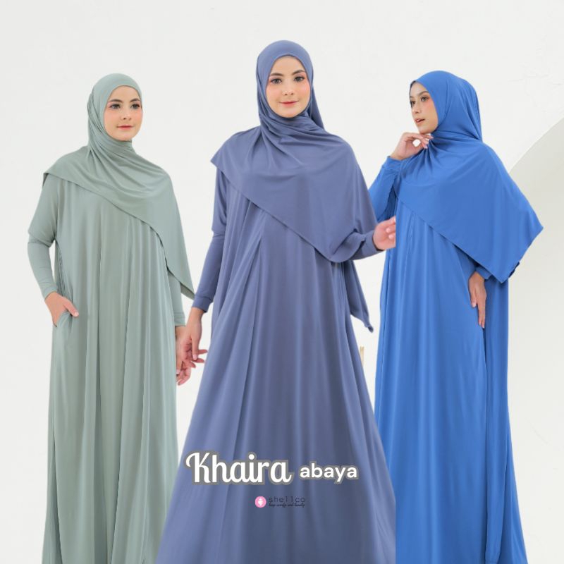 Khaira - Abaya One Set Gratis Kerudung Khimar Polos Busui Bumil Gamis Syar'i