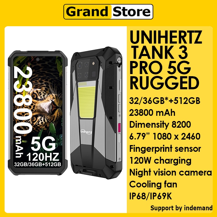 Unihertz Tank 3 Pro 5G, 100 lumens Video projector 120Hz, 32GB/36 RAM + 512GB ROM, 23800mAh, Rugged 