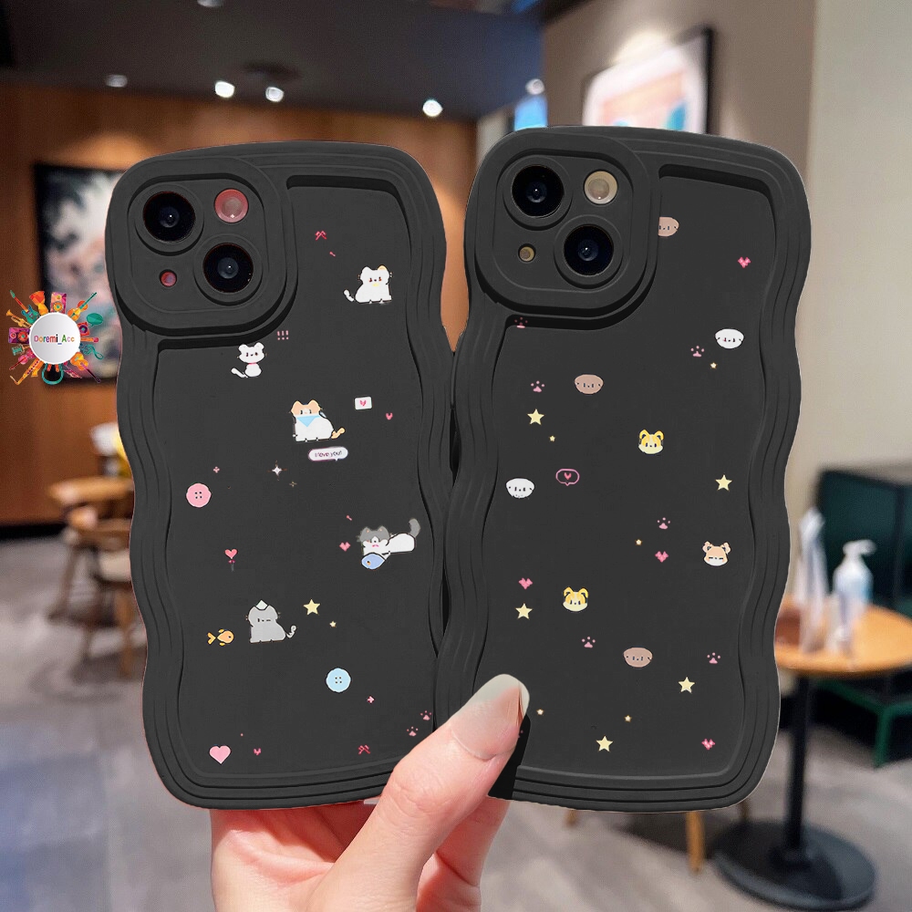 SOFTCASE GELOMBANG HITAM CUSTOM CUTE UNTUK A01 A02 A02S A1K A3S A5S  Y02 Y02T Y12 5 5i 8 8i A1 A1+ A