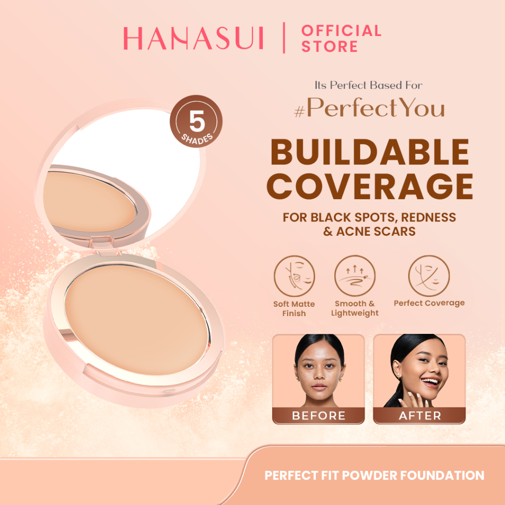 PAKET USAHA 12pcs (Lusinan) Hanasui Perfect Fit Powder Foundation - Bedak Padat Mix All Shade