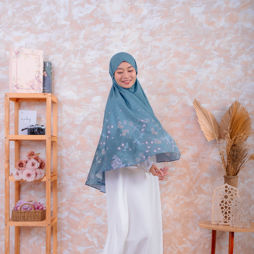 VESELKA Alesya Bergo Syari Hijab Printing instant Khimar Motif Bunga Syari Jilbab Kerudung Praktis m