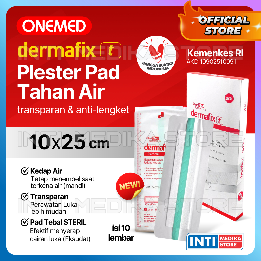 ONEMED - Plester Luka Besar DERMAFIX T 10 x 25cm Isi 10pcs | Plester Transparan Anti Air P3K