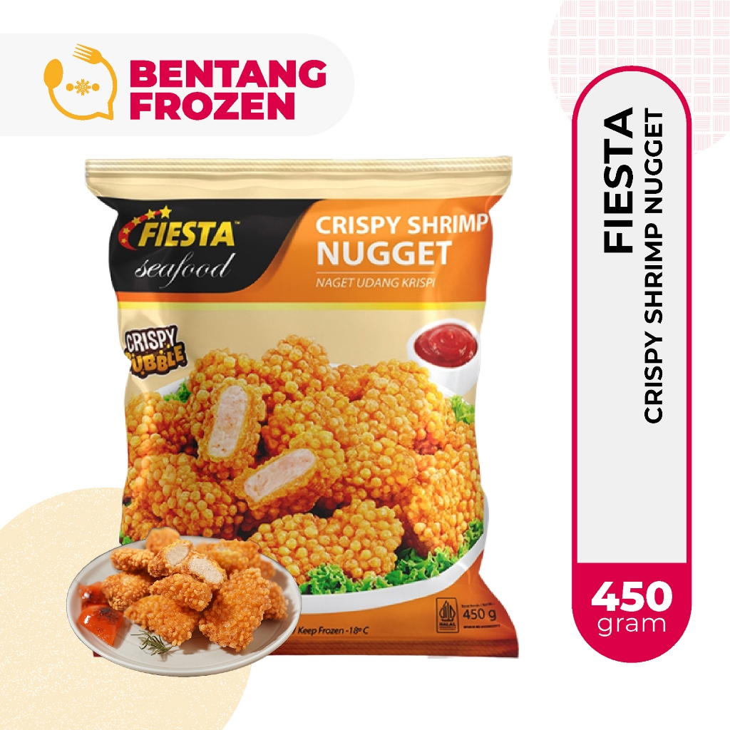 

Fiesta Crispy Shrimp Nugget 450gr / Nugget Udang Krispi / Fiesta Seafood Shrimp Crispy Bubble Nugget