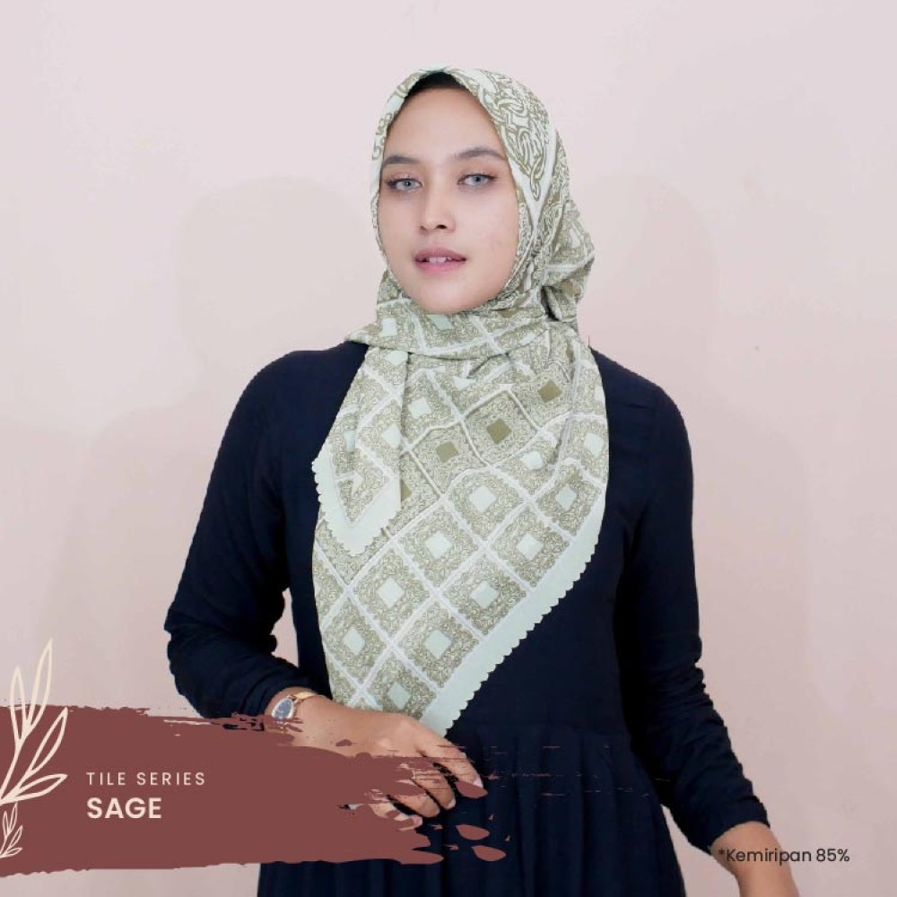 BELI 2 BONUS 1 ARVARIZK Hijab Jilbab Kerudung Printing Persegi Segi Empat Motif Tile Warna Biru Muda