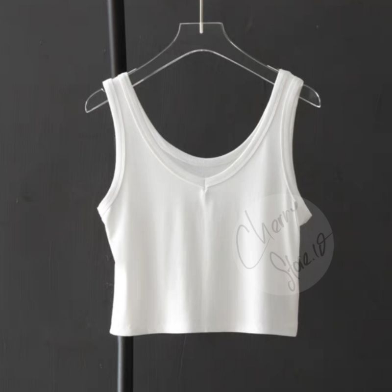 Cherry_ 01Atasan Tanktop V neck wanita | Baju lengan pendek | Tanktop rib knit korean style
