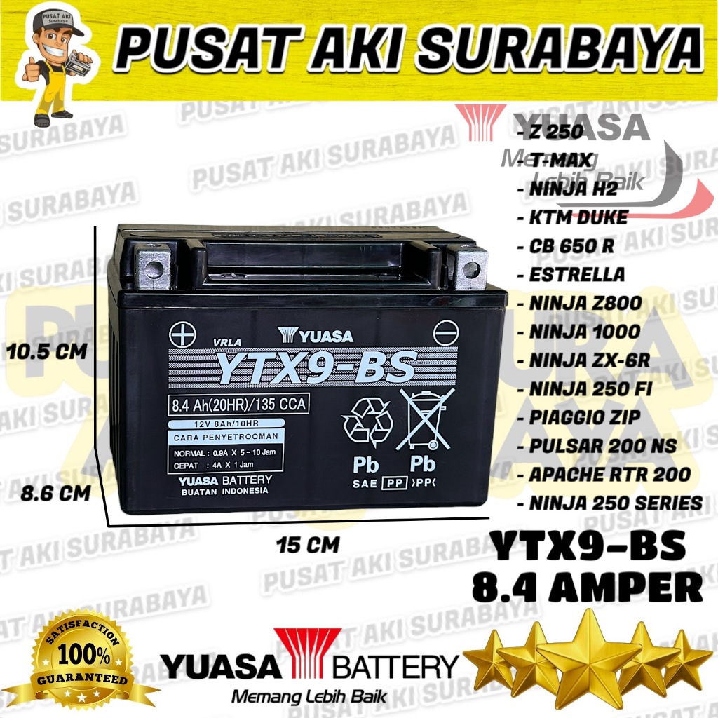 ASLI ORIGINAL AKI YUASA YTX9 BS 8 AMPER NINJA 250 ACCU PIAGGIO ZIP T MAX CBR 600 INAZUMA MBTX9U MTX7