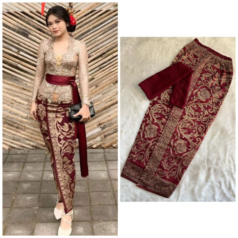 KAMEN JADI BORDIR MOTIF SEKARWANGI SET SELENDANG (selendang random) /KAMEN BALI/ KAMEN STRAIT/ KAMEN