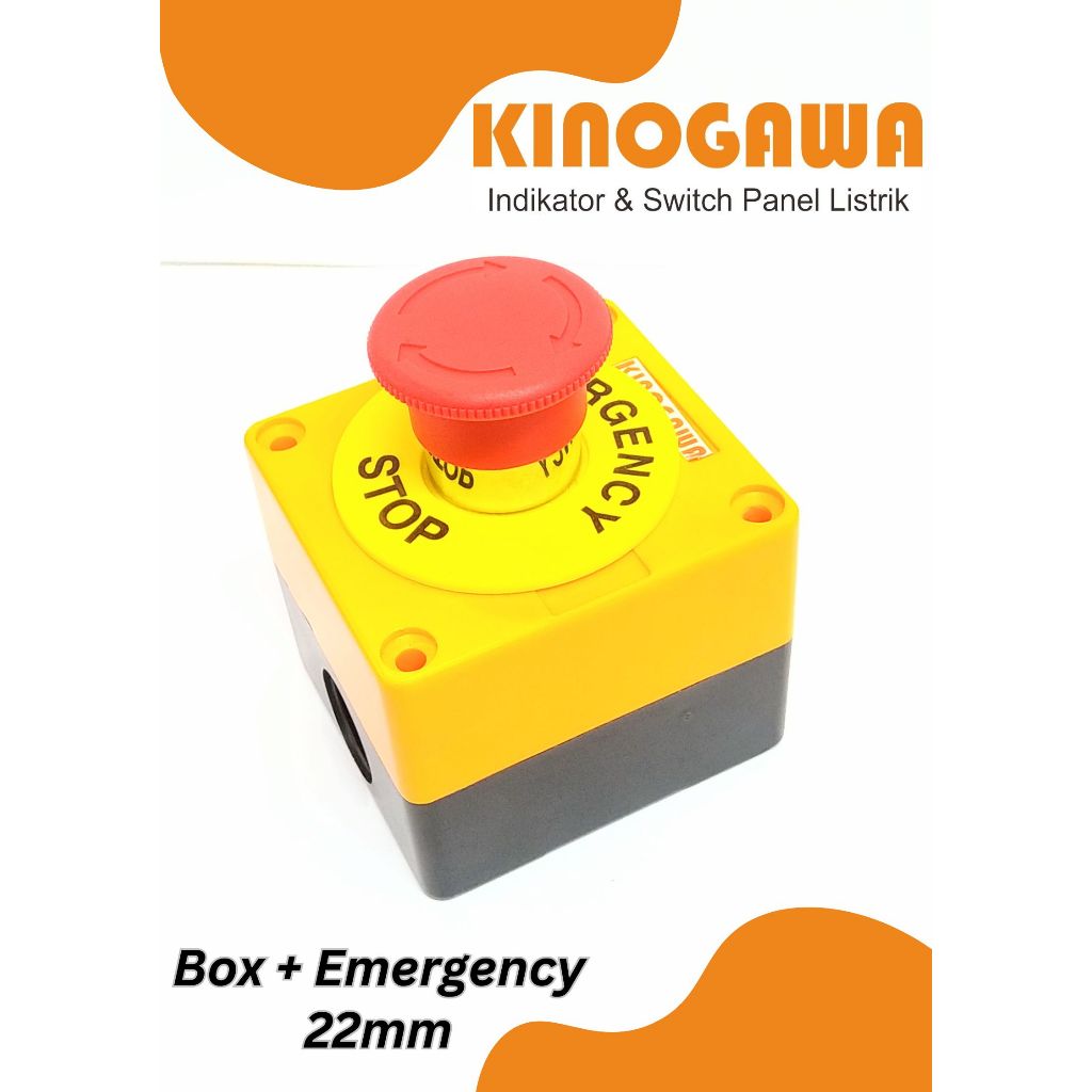 KINOGAWA Tombol Saklar Emergency Stop + Box Panel Box 22mm Saklar Tekan Tombol Panel Mesin Industri 