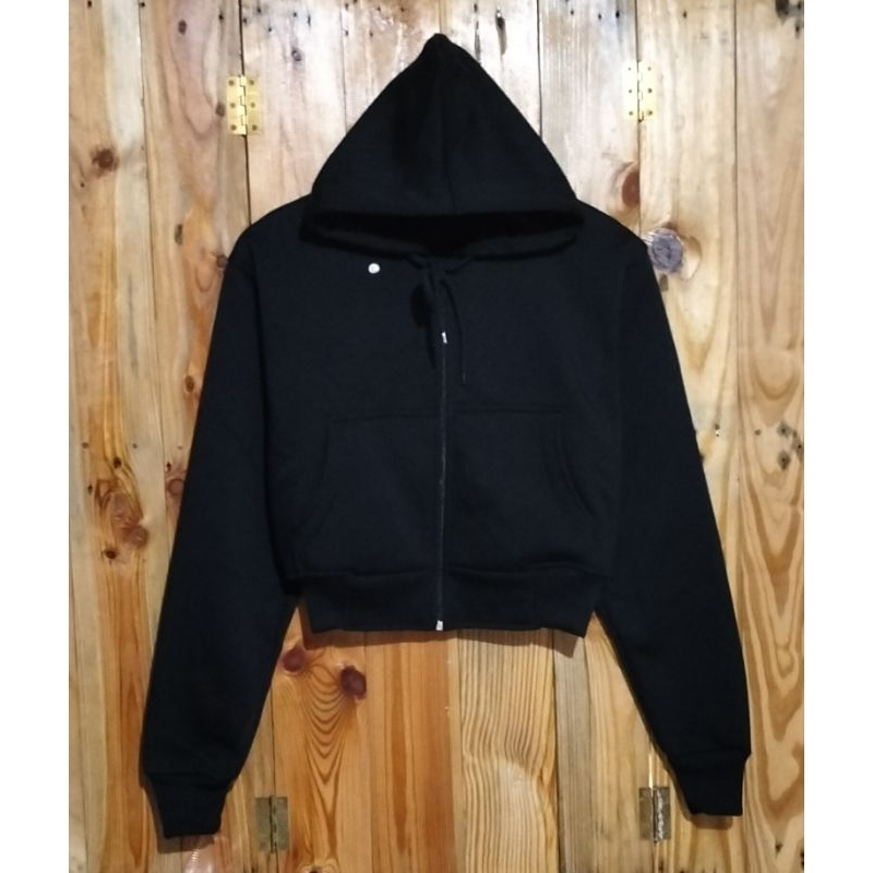Hodie Zipper Crop Hitam Sweater Wanita COD