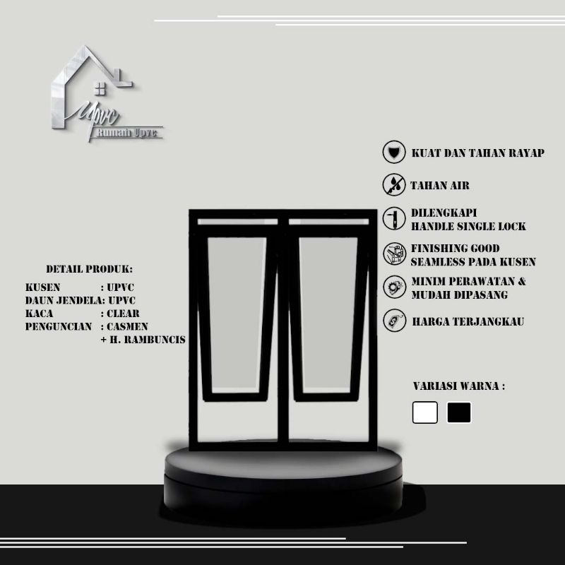 JENDELA JUNGKIT 2 DAUN HITAM UPVC PREMIUM