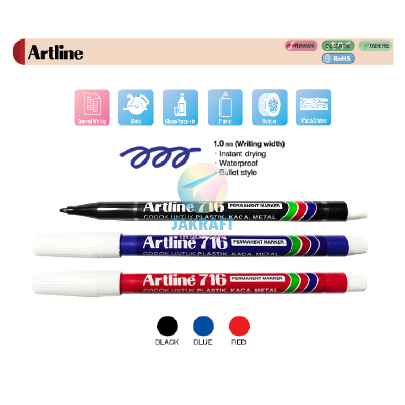 

(1 Pcs) Spidol Permanen Kecil ARTLINE EK-716 Permanent Marker Anti Air 1.0 mm Segala Permukaan Tidak Bisa Dihapus