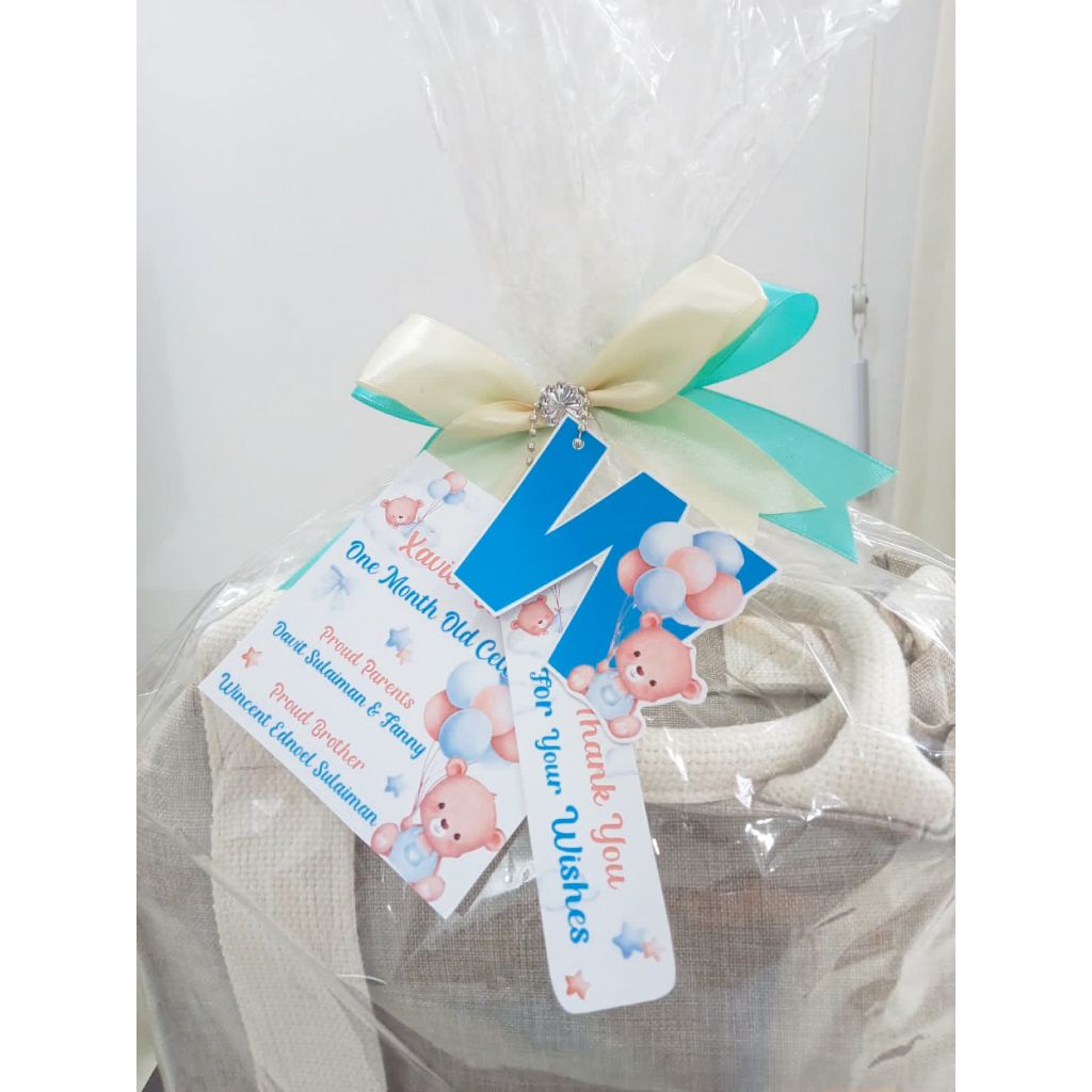 3 in 1 Teddy Bear Balon Baby Boys One Month - Welcome Baby Boy Card / Kartu Thank You Card Birthday 