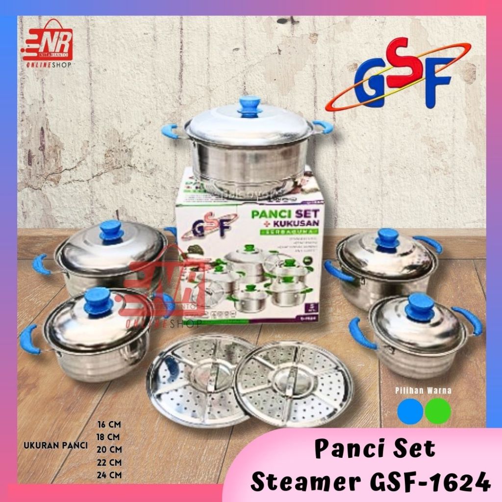 Panci Set Steamer Kukusan GSF - 1624 - Panci Set Stainless - Panci Rebus - Panci Dimsum - Panci Kuwa