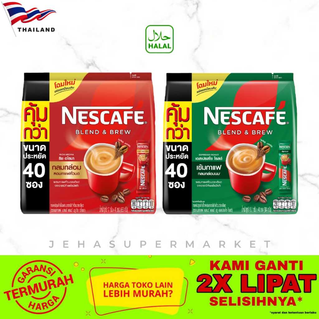 

⭐ KOPI INSTANT THAILAND ⭐ Nescafe Coffee Blend & Brew HALAL 600gr - 1pack isi 40pcs ( Impor / Import Bangkok )