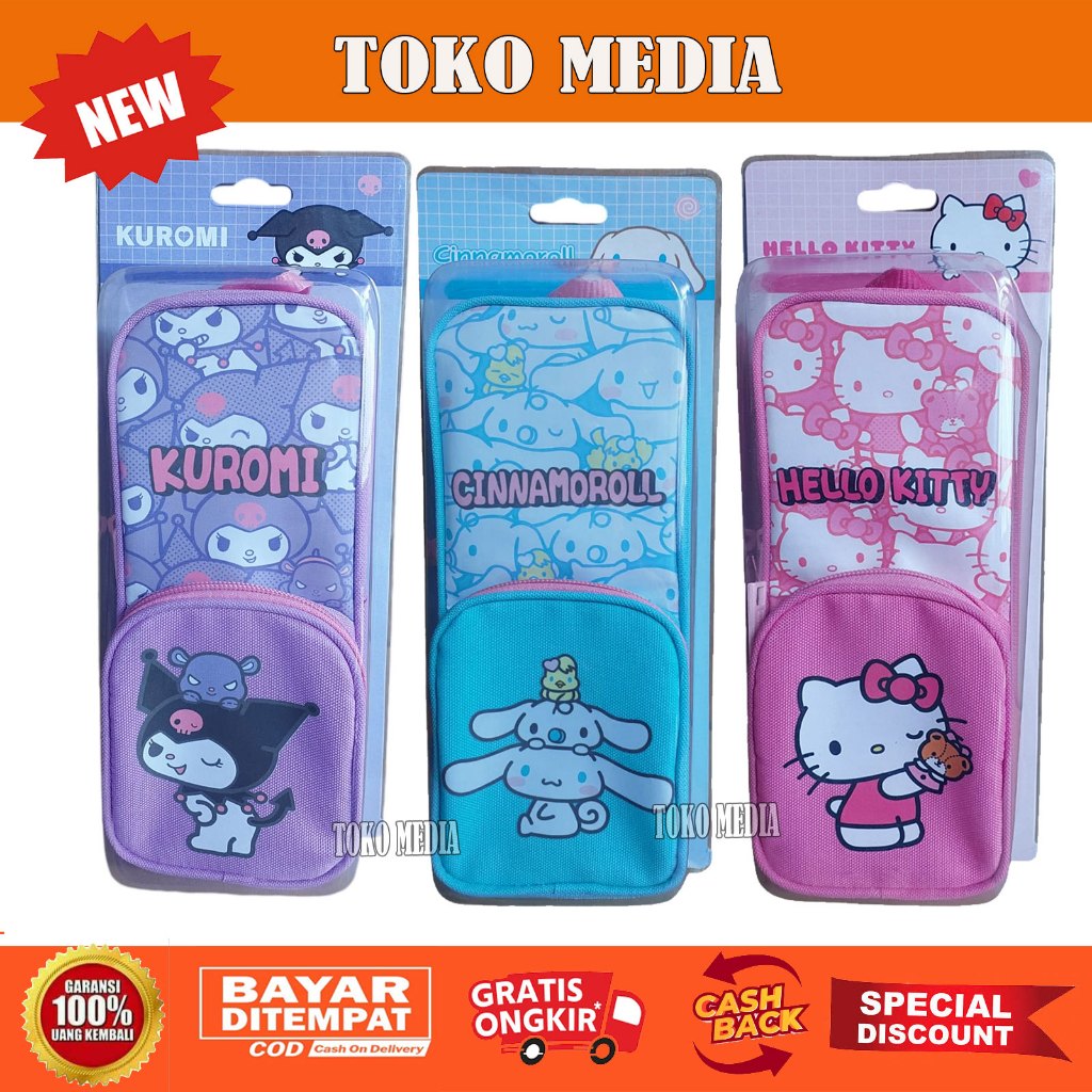 

Kotak Pensil Anak ori Sansan Wawa edisi sanrio kuromi cinnamoroll dengan 2 restleting