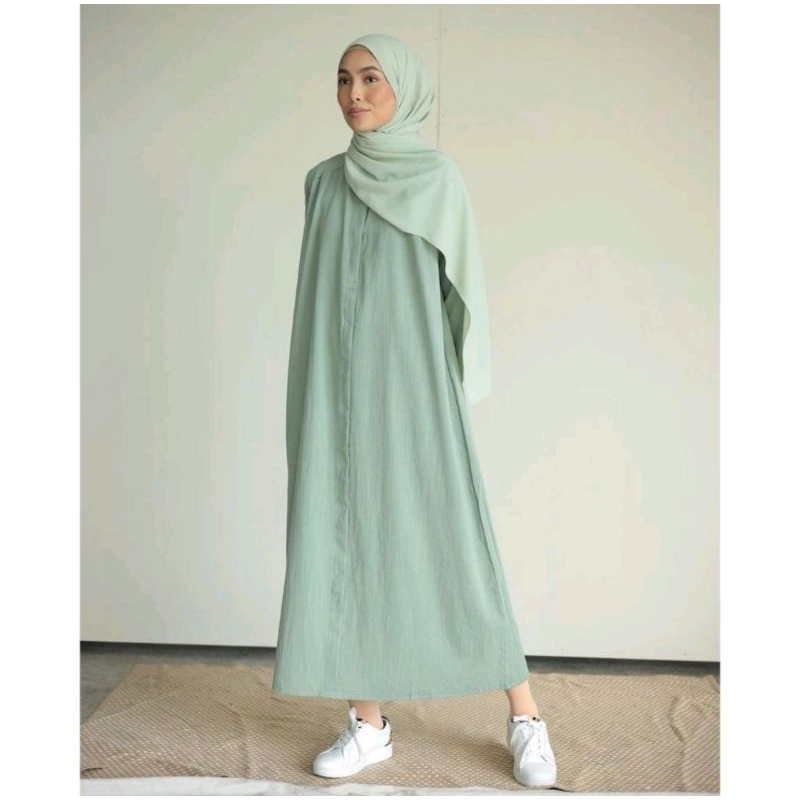Midi Dress / Gamis Midi / Gamis Crinkle Airflow / Gamis Mint / Gamis Full Kancing Depan