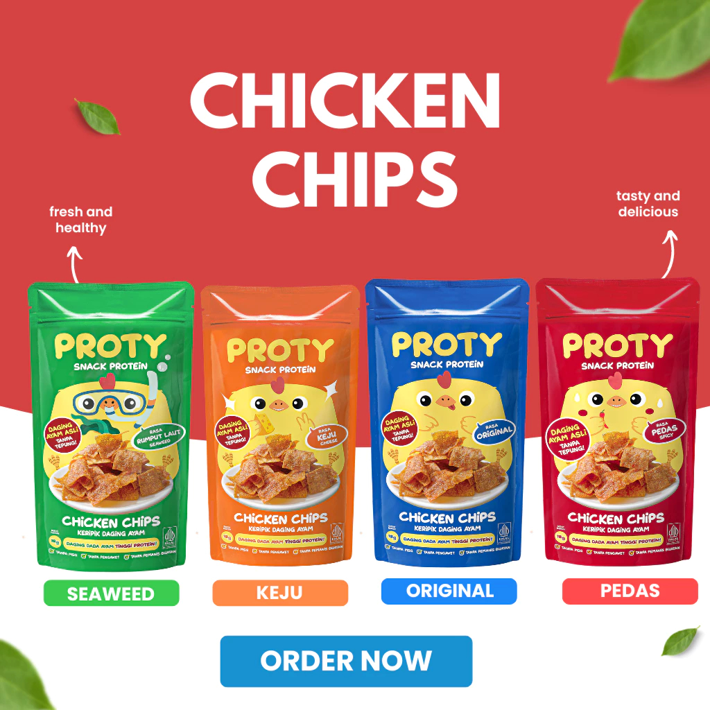 

PROTY Chicken Chips (1) Snack Cemilan Keripik Daging Ayam Krispi / DARI AYAM ASLI TANPA TEPUNG, MSG & PENGAWET