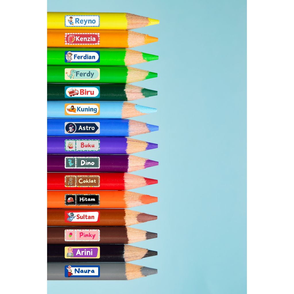 

Stiker Nama ATK Pensil Ballpoint Alat Makan
