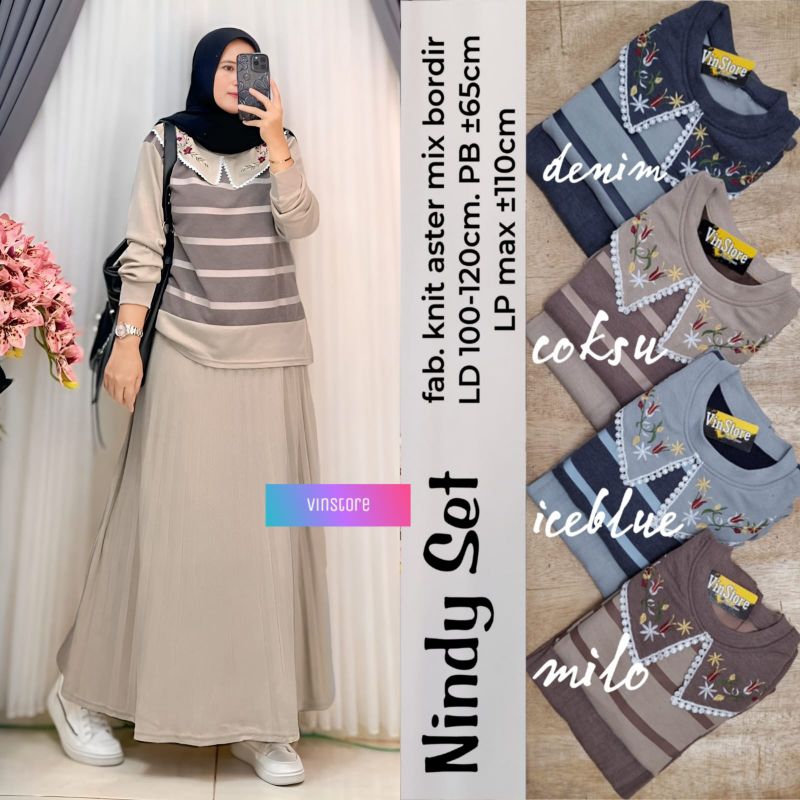 BAJU SETELAN WANITA TERBARU NINDY SET JUMBO XXL ONE SET KEKINIAN BAHAN KNIT ASTER IMPORT BAJU WANITA