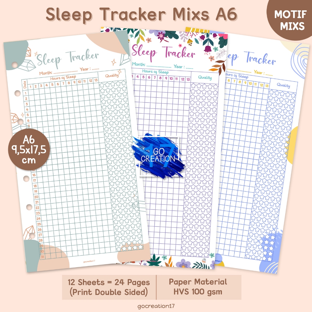 

Buku Planner Refill Kertas Binder Sleep Tracker Motif Premium A6