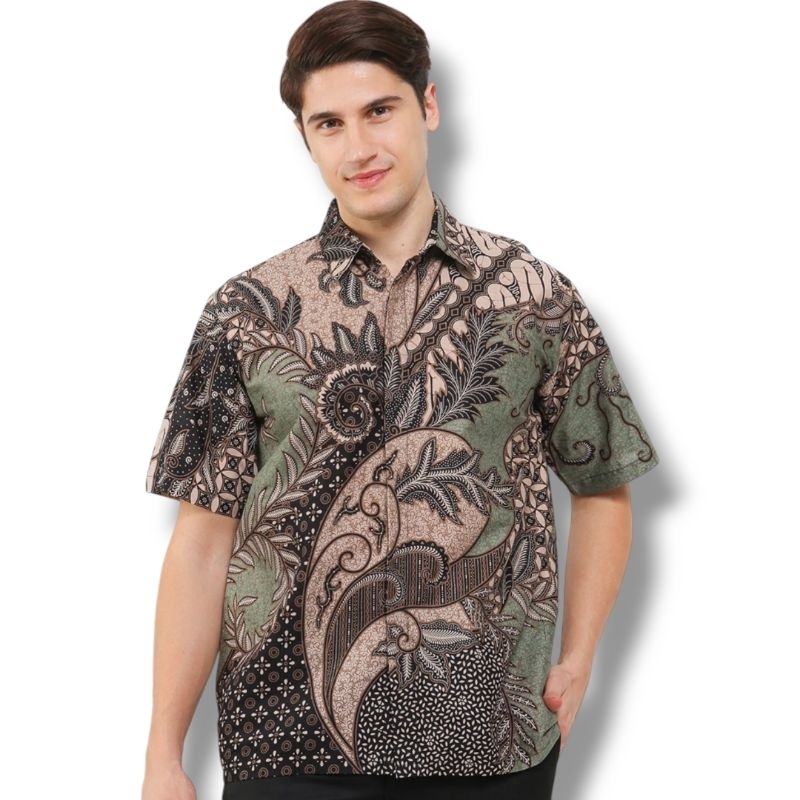 STRBTQ Kemeja Pria Batik Pendek KATE HIJAU Batik Pria Lengan Pendek
