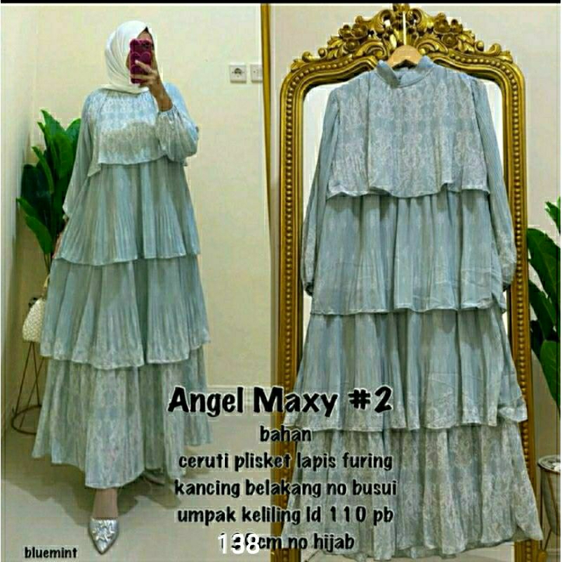 gamis lebaran angel maxy  gamis ceruty plisket meijiwang layer umpak 45