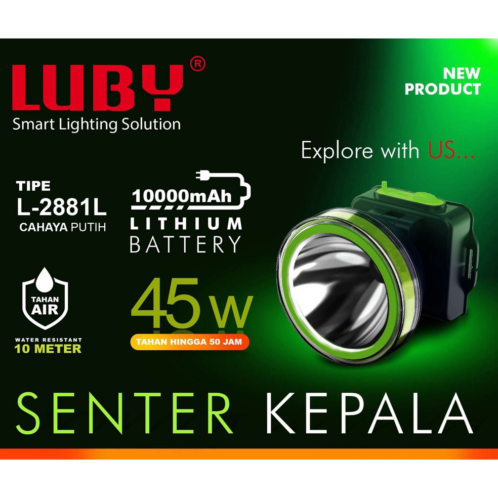 Top Product Luby Senter Kepala LED Super Terang Lithium L 2881L L 2881K LAMPU PUTIHKUNING 45Watt SEN