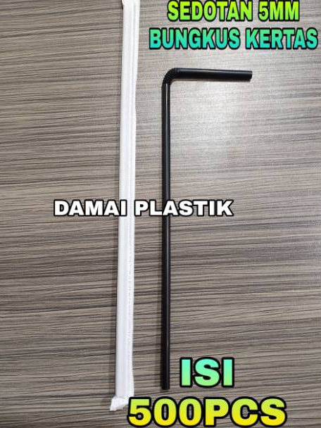 Sedotan Steril Hitam Putih Warna Bungkus Tekuk Kes Putih Plastik