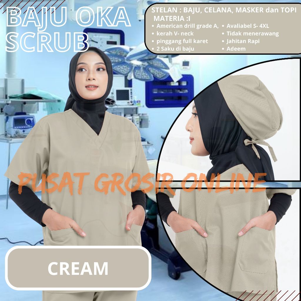 Baju Jaga LENGAN PENDEK BAJU OK LENGAN PANJANG Scrub medis Dokter perawat baju OkA warna cream JUMBO